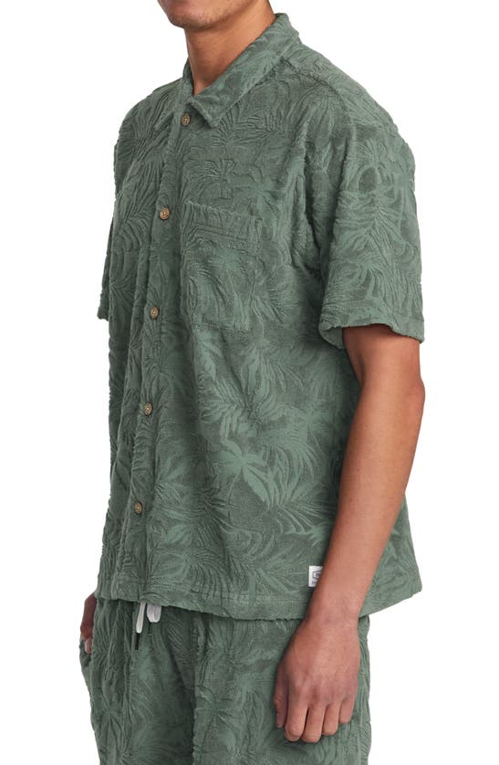 Shop Rvca Palms Down Regular Fit Jacquard Short Sleeve Button-up Shirt In Balsam Green