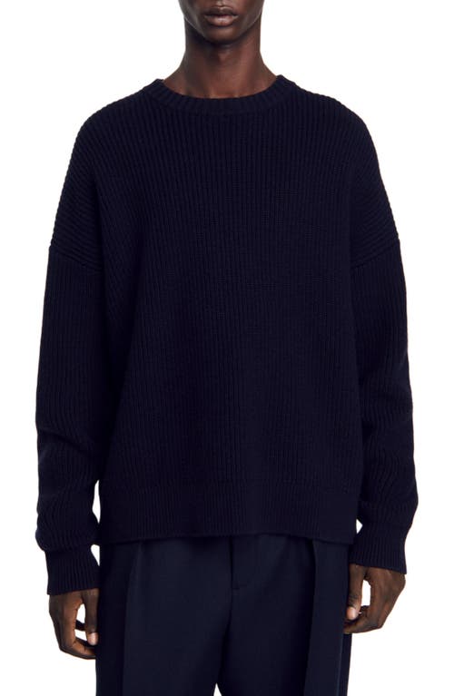 Shop Sandro Rib Knit Sweater In Navy Blue