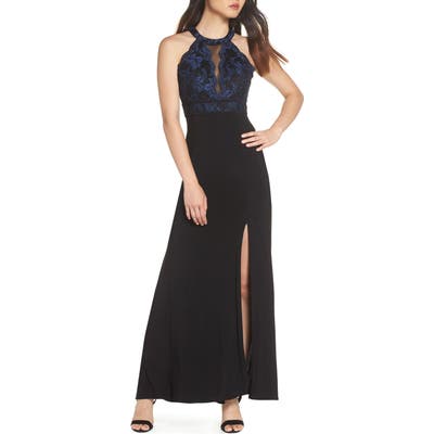 Morgan & Co. Lace Bodice Knit Gown, /4 - Black