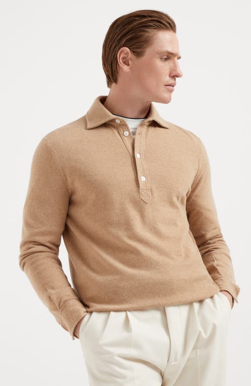 Shop Brunello Cucinelli Cashmere Knit Polo In Camel