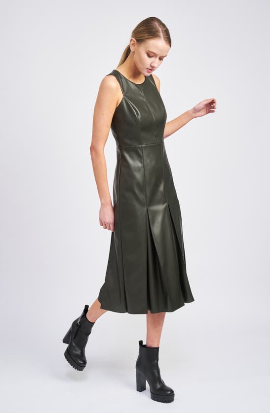Shop En Saison Layne Faux Leather Midi Dress In Olive