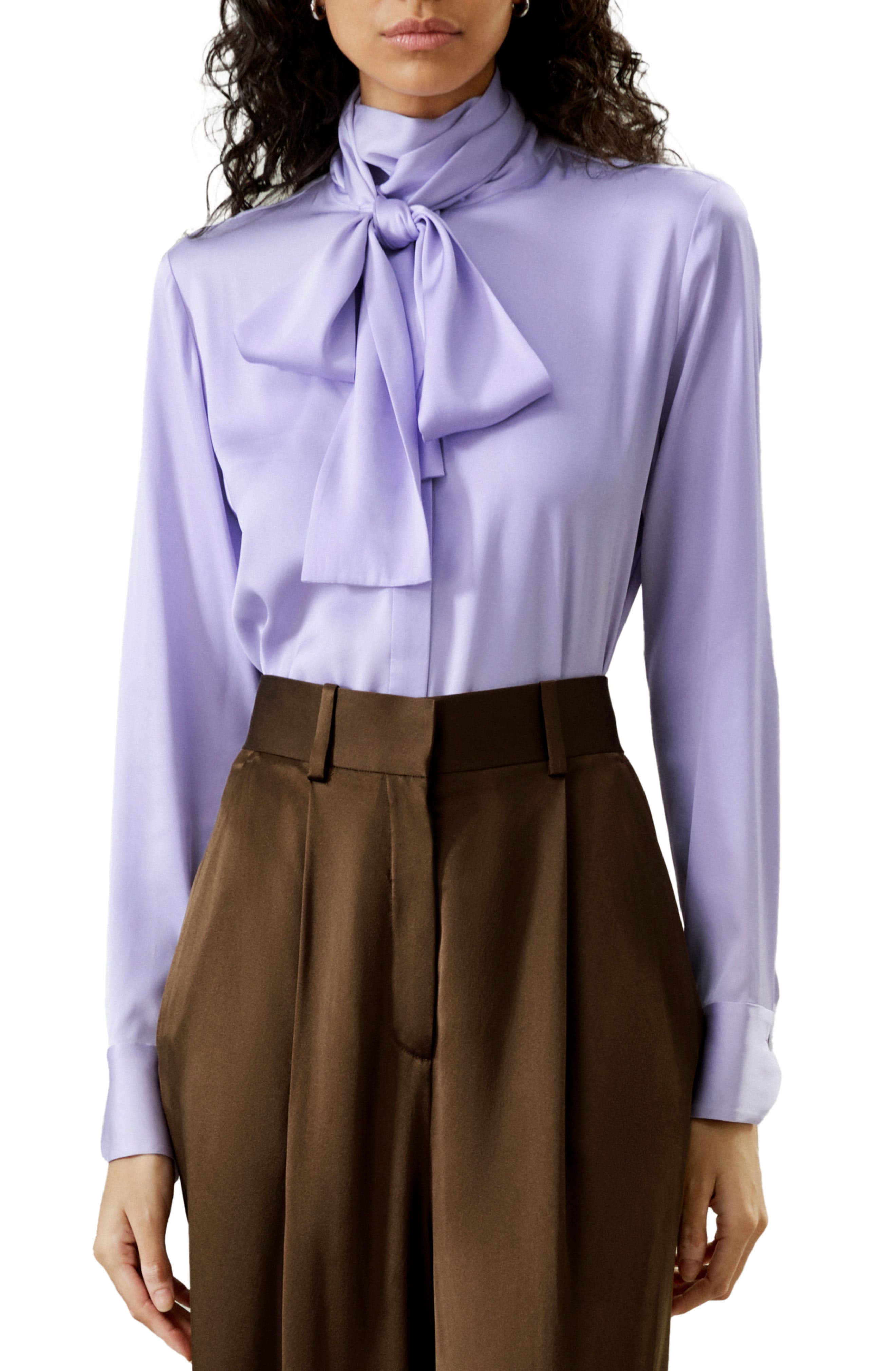 Lilysilk Silk Turtleneck Ribbon Blouse in Lilac Cover