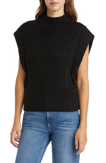 Wit & Wisdom Cable Stitch Mock Neck Sweater Vest In Black