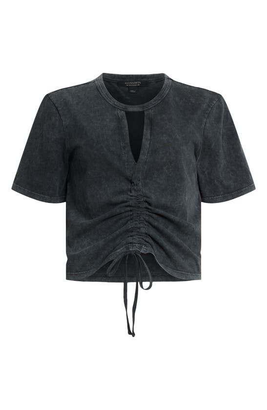 Shop Allsaints Gigi Cutout Ruched Front Cotton T-shirt In Black