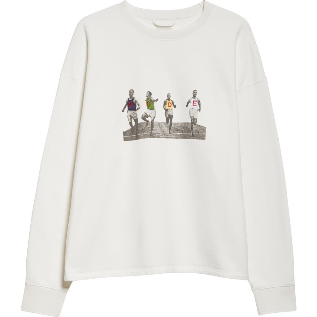 Bode Mens Cream Finish Line Crew-neck Relaxed-fit Cotton-jersey Sweatshirt In Cream