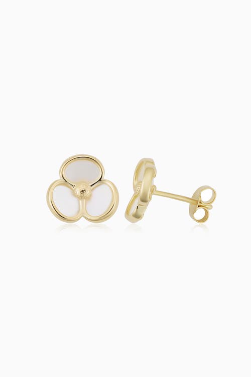 Oradina Women's 14k Yellow Solid Gold Petals Of Pearl Studs In Yellow Gold