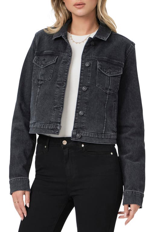 Shop Paige Rowan Crop Trucker Jacket In Black Manta Distressed