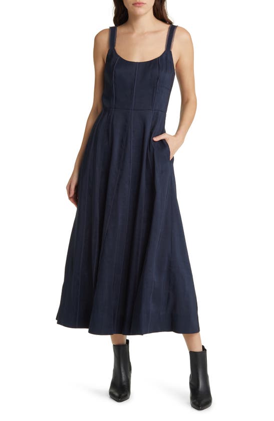 La Ligne Georgette Inset Linen Blend Sundress In Navy