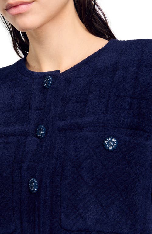 Shop Sandro Short Knit Jacket In Navy Blue