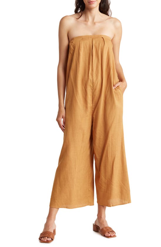 Lush Strapless Jumpsuit In Brown