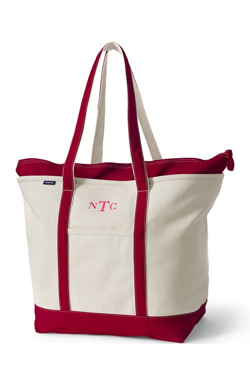 Lands' End Zip Top Long Handle Canvas Tote Bag In Natural/black