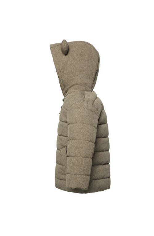 Shop Rokka&rolla Baby Bear Fleece Hooded Puffer Jacket In Beige Textured