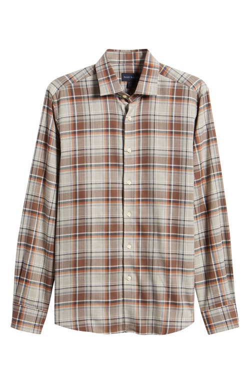 Scott Barber Plaid Cotton Herringbone Button-up Shirt In Cocoa