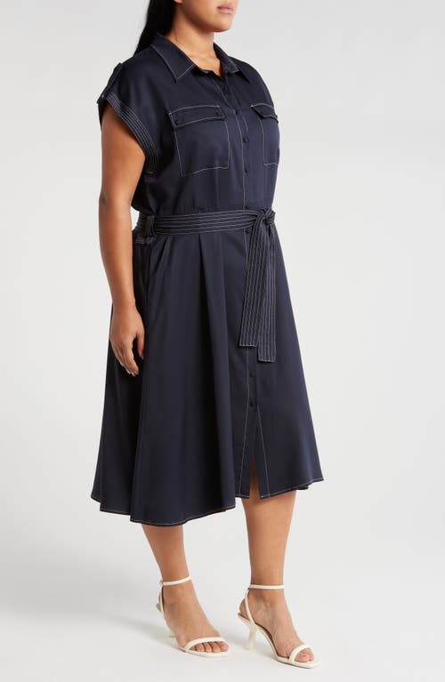 Shop Ciebon Josette Beltled Midi Shirtdress In Navy White