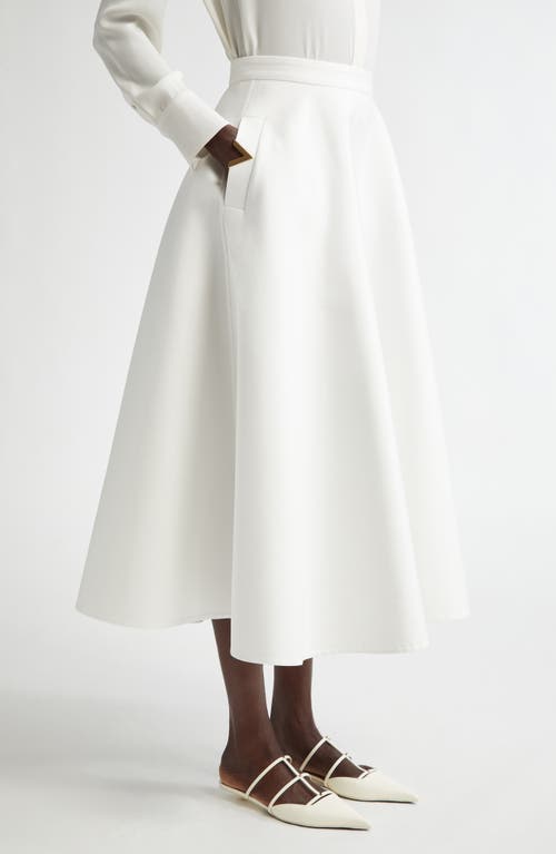 Shop Valentino Garavani V-detail Double Splittable Gabardine Midi Skirt In Bianco