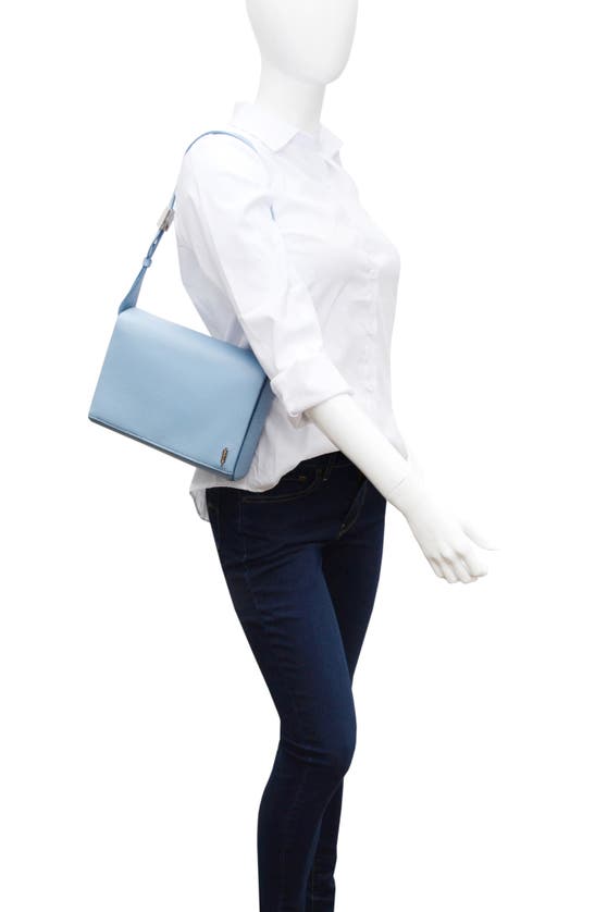 Shop Thacker Jennie Flap Leather Shoulder Bag In Dusty Blue