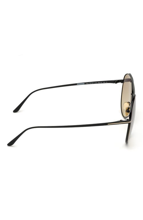 Shop Tom Ford 61mm Round Sunglasses In Shiny Black/smoke Mirror
