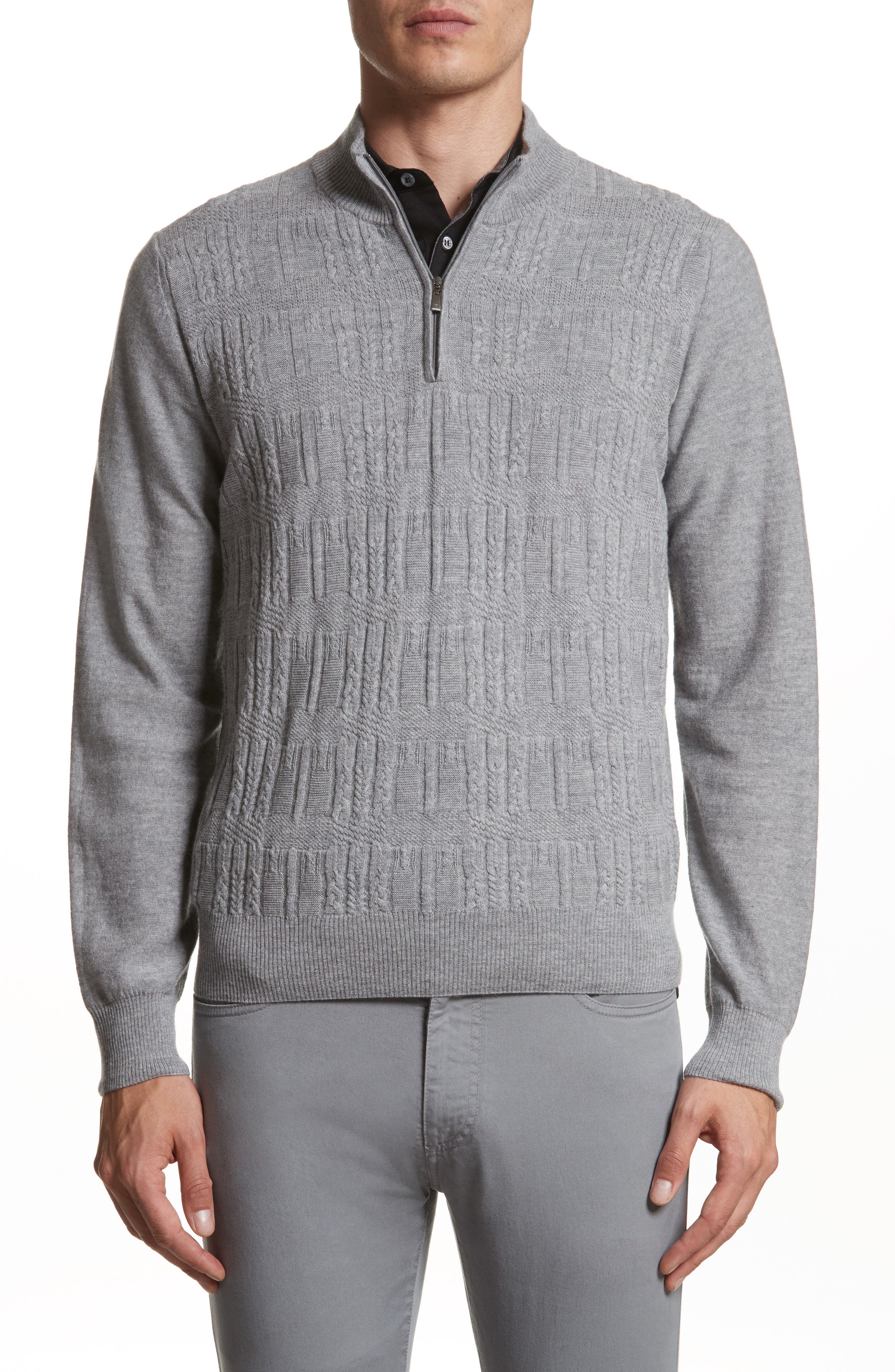 Canali Cable Knit Quarter Zip Sweater Nordstrom