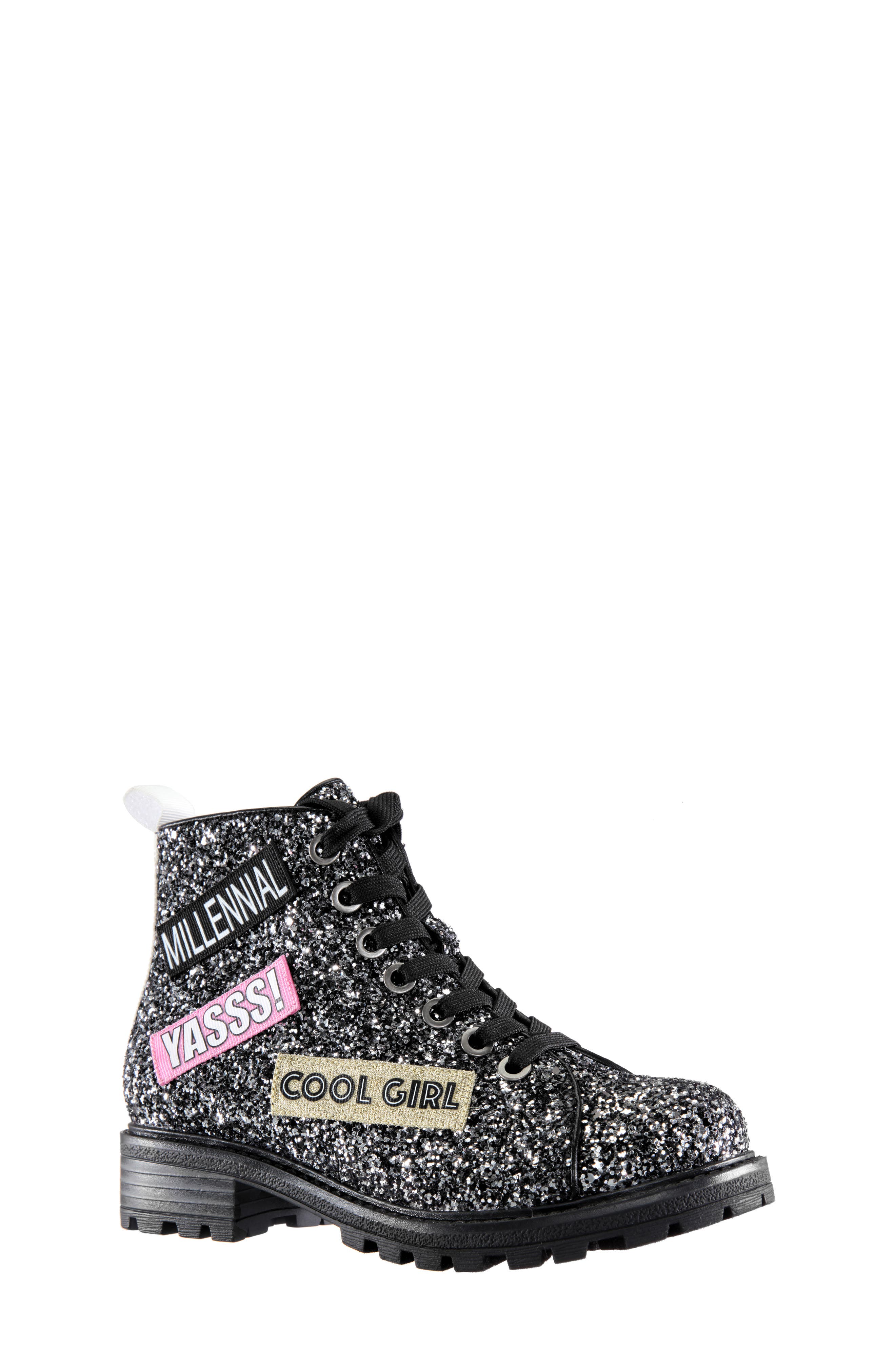 girls glitter combat boots