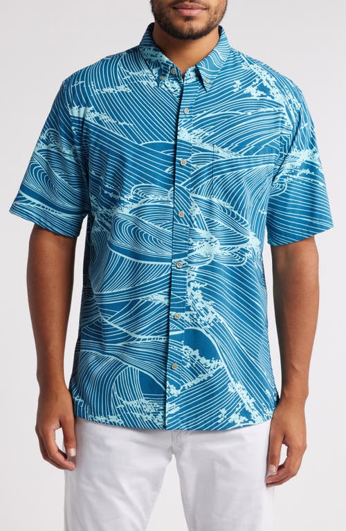 Tori Richard Cool Ocean Short Sleeve Stretch Button-Down Shirt in Mediterranean 