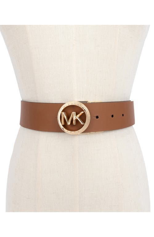 Shop Michael Michael Kors Reversible Leather Belt In Vanilla/luggage