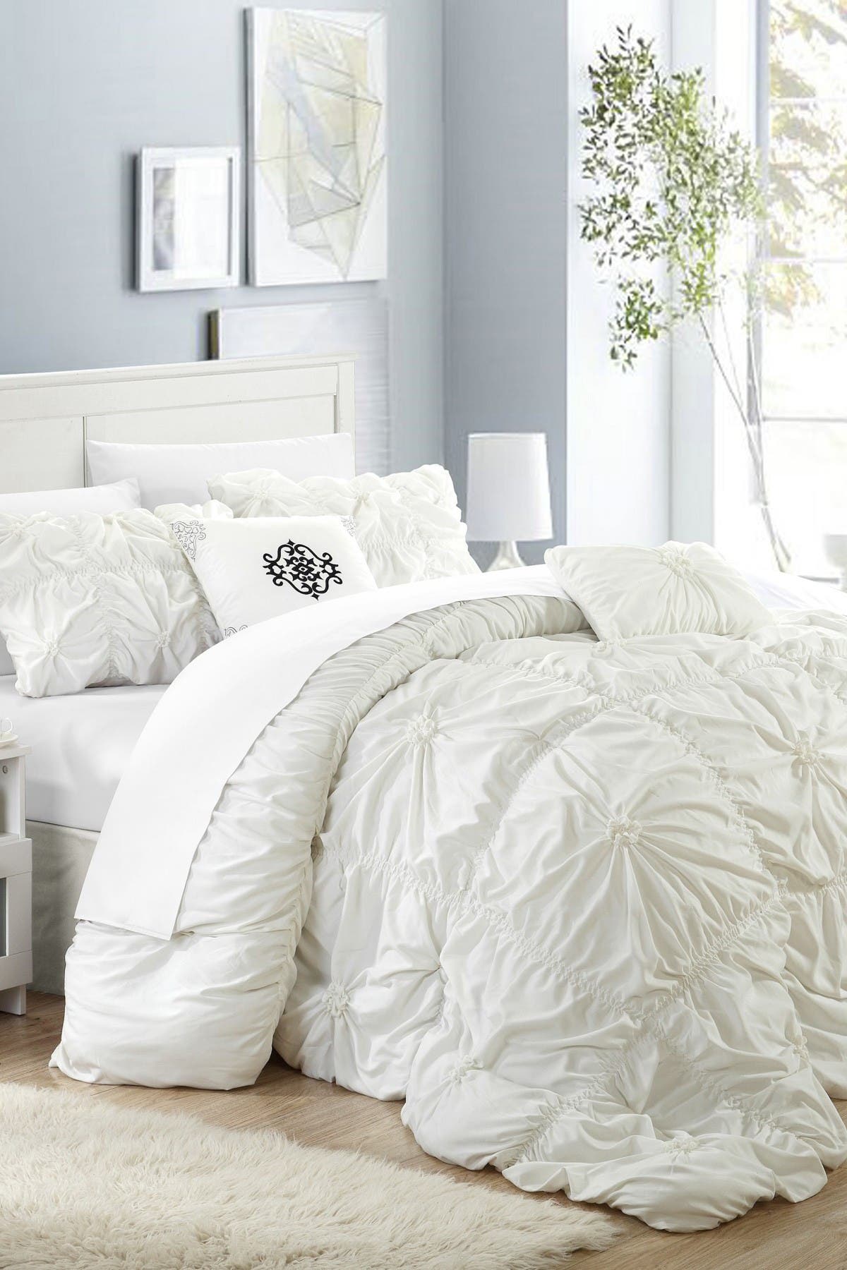 Chic Home Bedding White Hilton Floral Pinch Pleat Ruffle Embellished King 6 Piece Comforter Set Nordstrom Rack