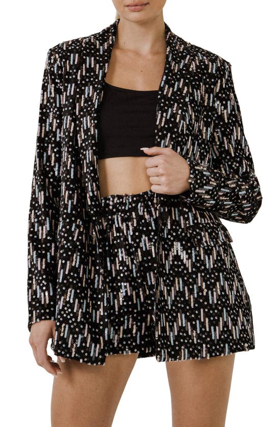 Shop Endless Rose Sequin Single Breasted Blazer In Black Multi