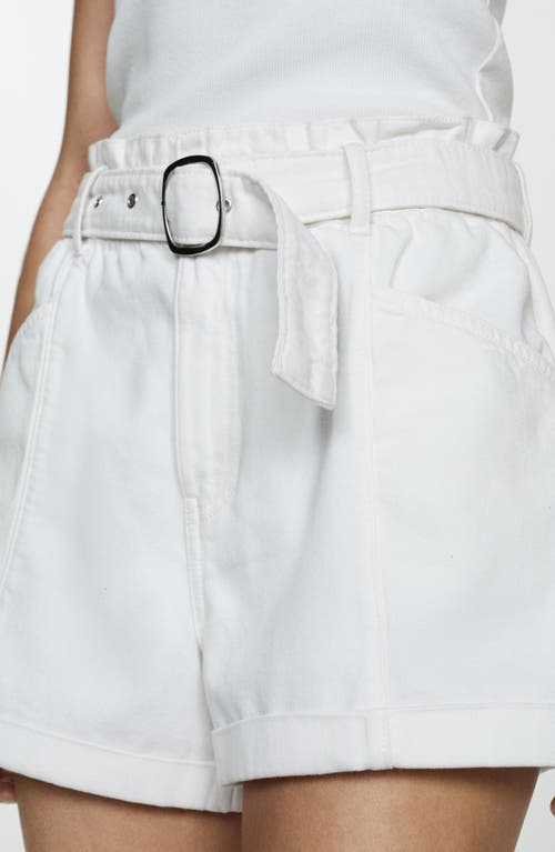 Shop Mango Belted Denim Shorts In White