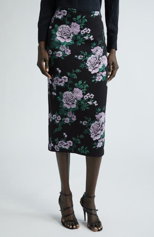 Carolina Herrera Floral Silk Blend Midi Sweater Skirt Black Multi at Nordstrom,