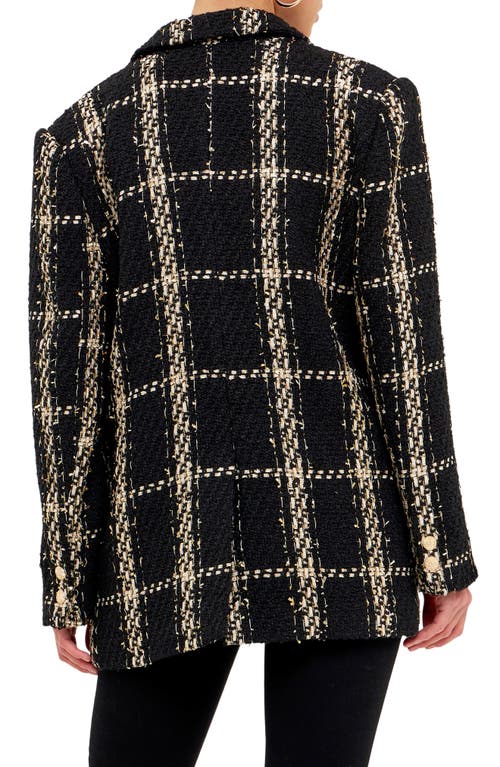 Shop Endless Rose Premium Plaid Oversize Tweed Blazer In Black