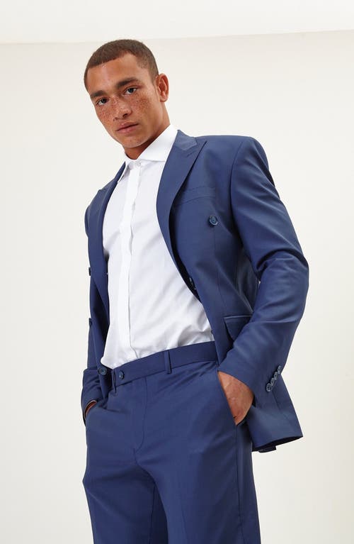 Ron Tomson Super 120s Wool Double Breasted Tuxedo Jacket In Dark Blue