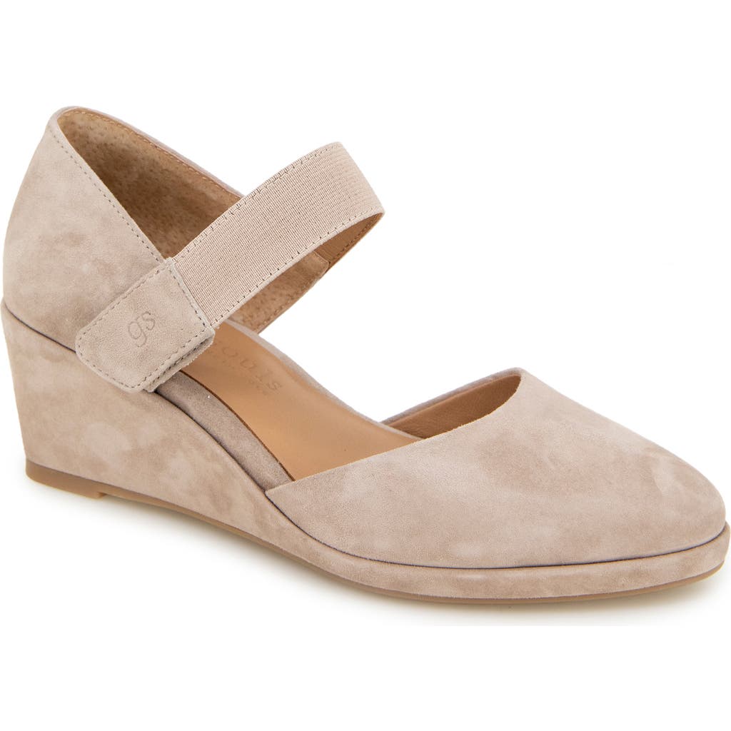 Gentle Souls By Kenneth Cole Oriana Ankle Strap Wedge Pump In Mushroom Suede
