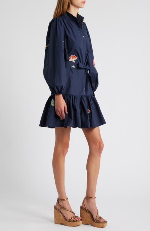 Shop Ciebon Savannah Embroidered Long Sleeve Cotton Dress In Navy