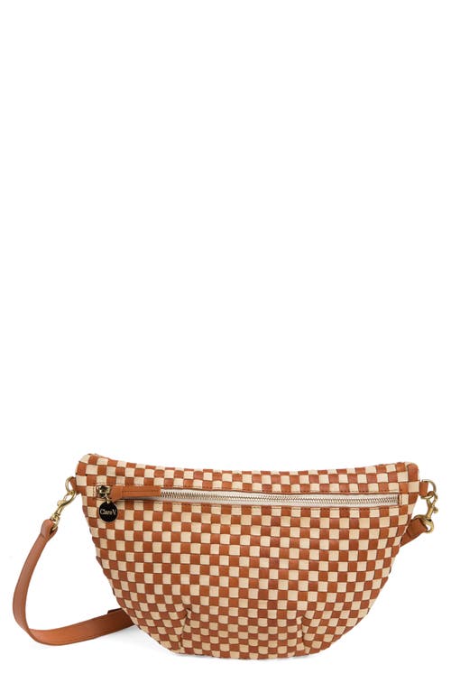 Clare V. Grande Leather Belt Bag in Natural And Cream Checker
