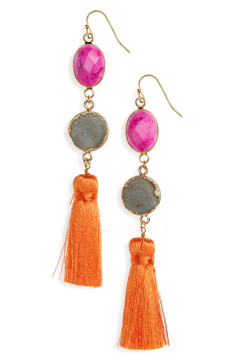 PANACEA Drusy Tassel Earrings, Main, color, PINK/ GREY/ MULTI