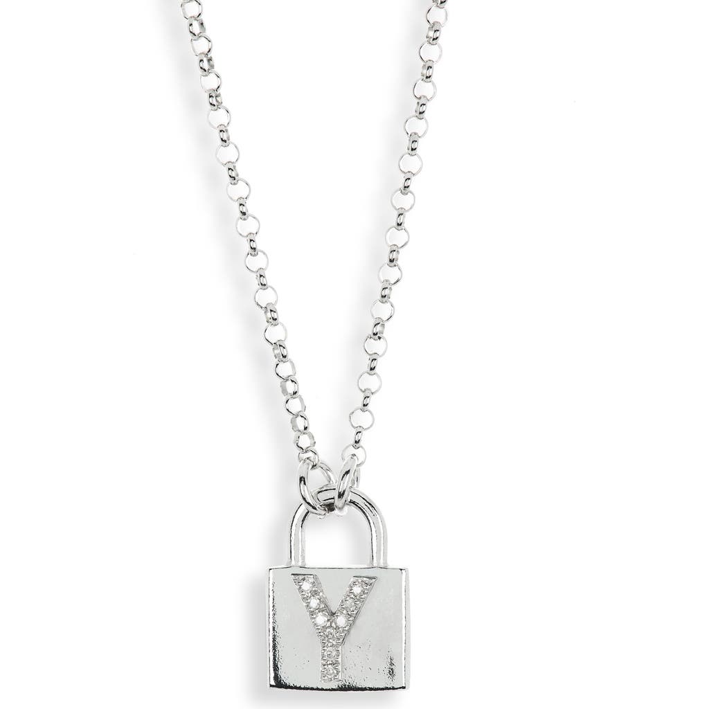 Meshmerise Diamond Padlock Initial Pendant Necklace In White-y