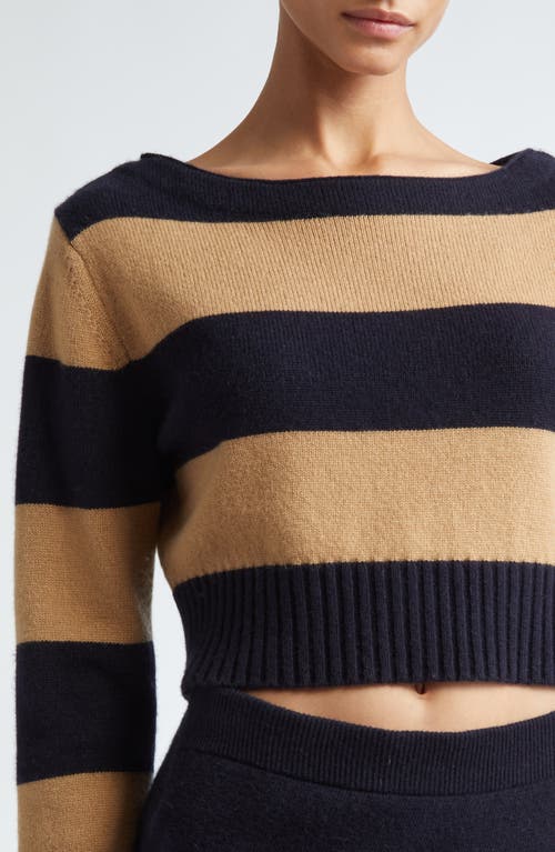 Shop Max Mara Angri Stripe Cashmere Crop Boatneck Sweater In Navy