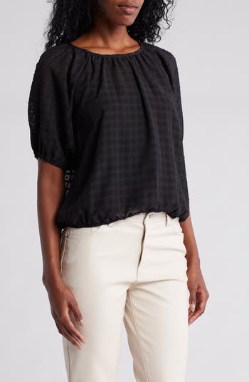 Bobeau Windowpane Puff Sleeve Top Nordstromrack