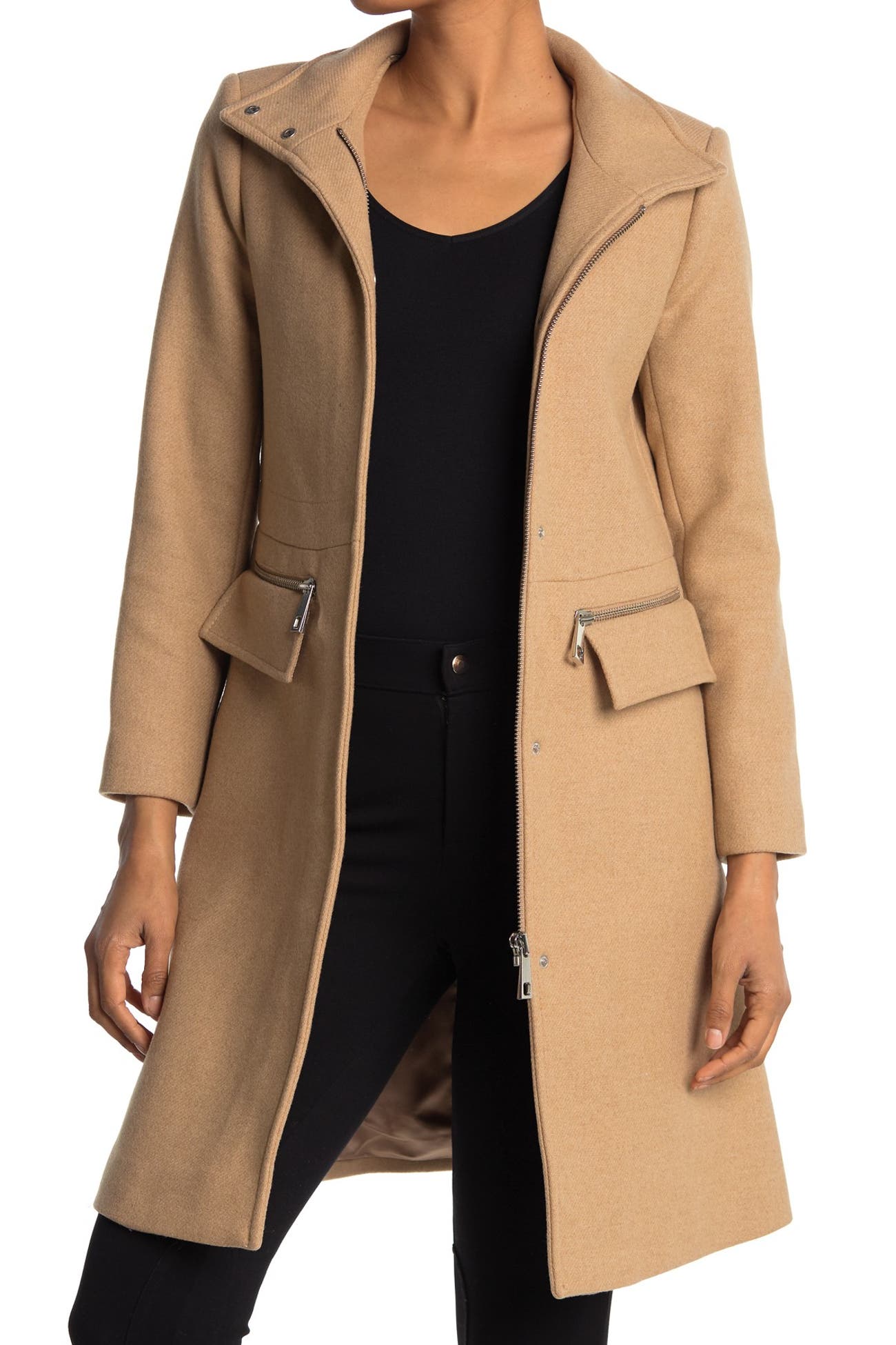 REISS | Macey Funnel Neck Wool Blend Zip Coat | Nordstrom Rack