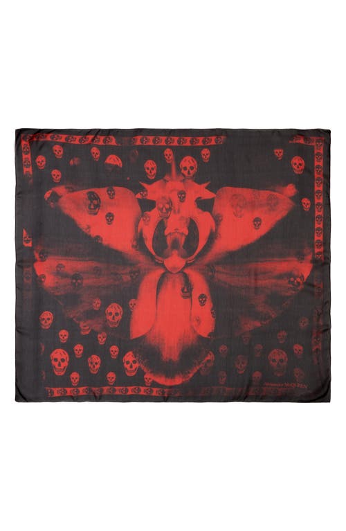 Shop Alexander Mcqueen Skull Orchid Silk Scarf In 1074 Black/red