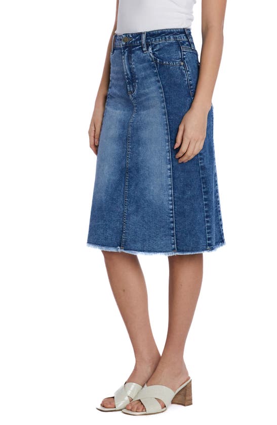 Wash Lab Denim Two-tone Raw Hem Denim Skirt In Compass Blue Combo