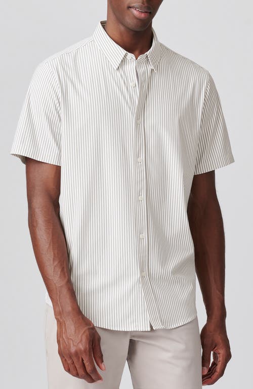 Commuter Short Sleeve Performance Button-Down Shirt in Khaki Stripe