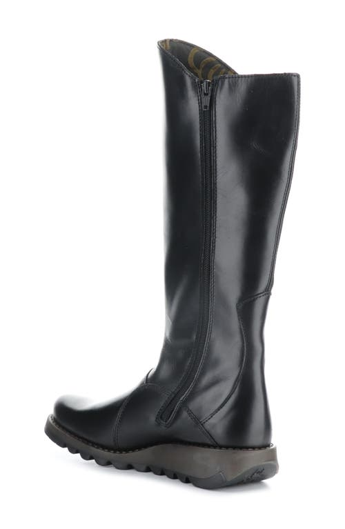 Fly London Womens Black Mol 2 Leather Wedge Heel Knee High Zip Up Boots In Black