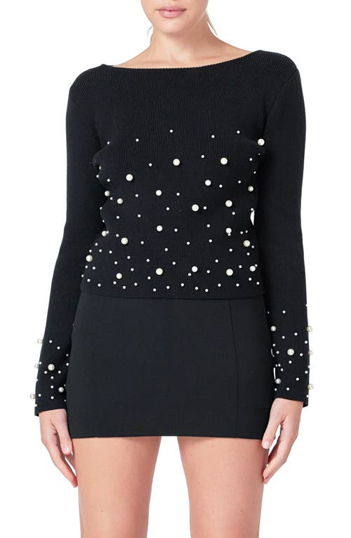 Endless Rose Imitation Pearl Embellished Sweater in Black 