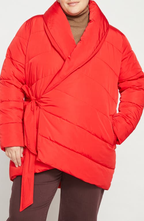 Universal Standard Kanda 2 Wrap Puffer Coat in Vermilion Red 