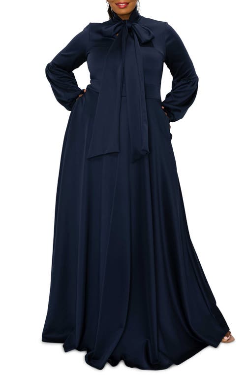 L I V D Bella Donna Long Sleeve Ribbon Tie Dress In Navy