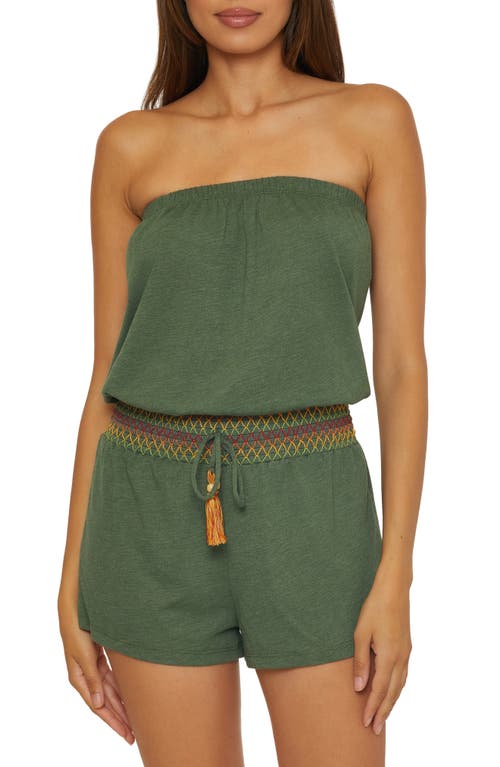 Strapless Drawstring Waist Cover-Up Romper in Olive
