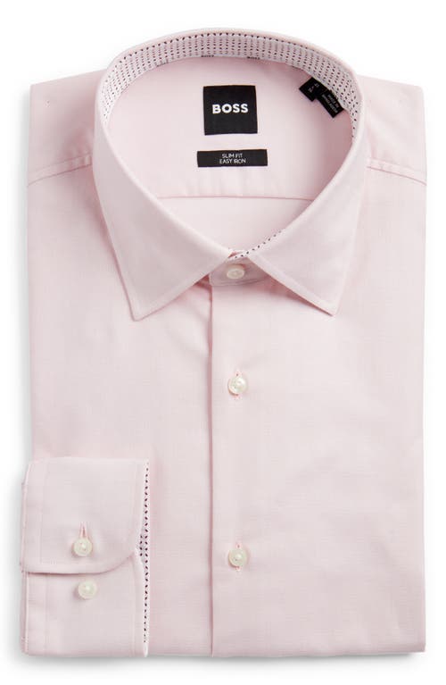 BOSS Hank Slim Fit Easy Iron Solid Stretch Dress Shirt Light Pink at Nordstrom,