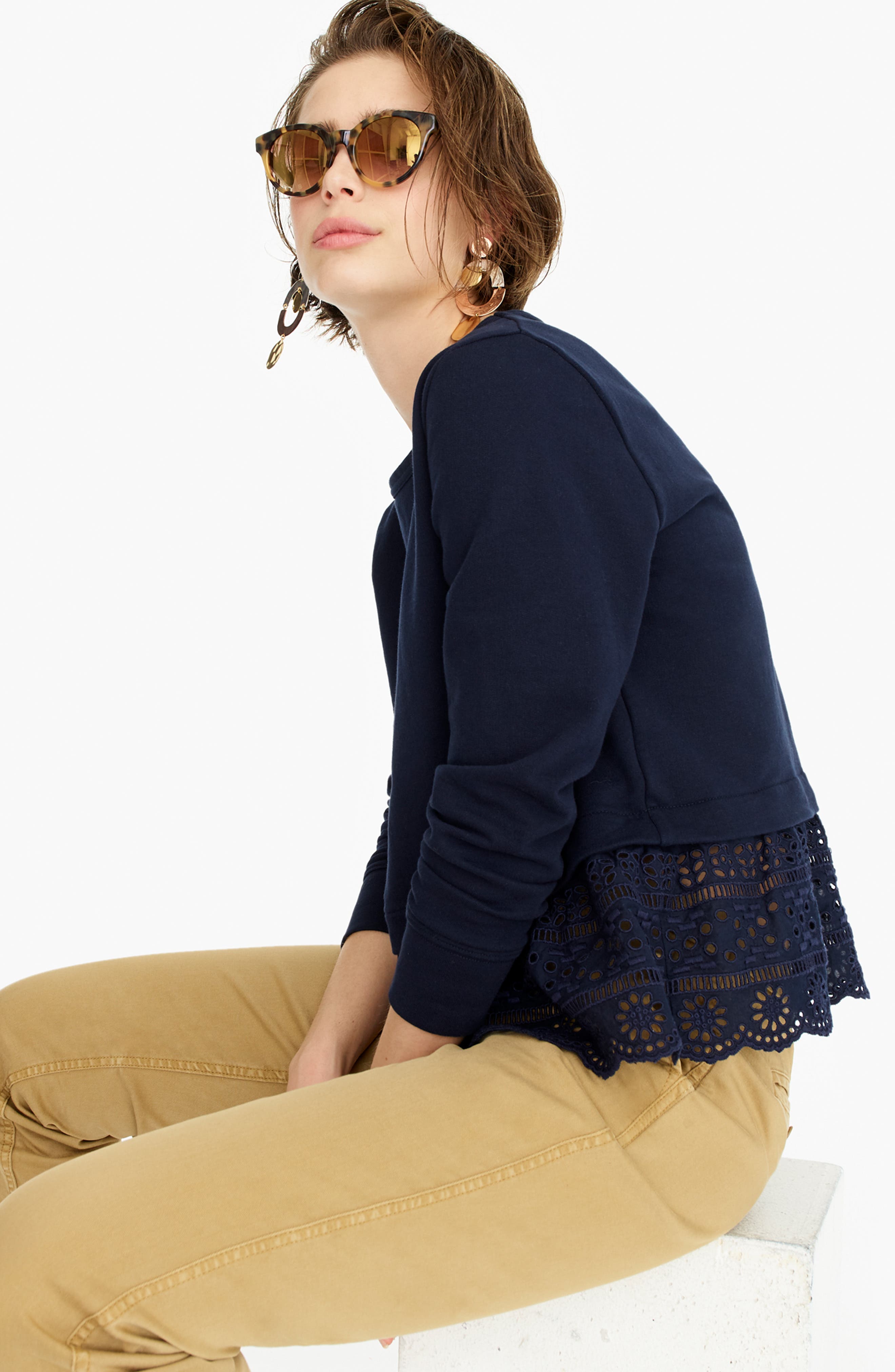 j crew eyelet hem sweatshirt