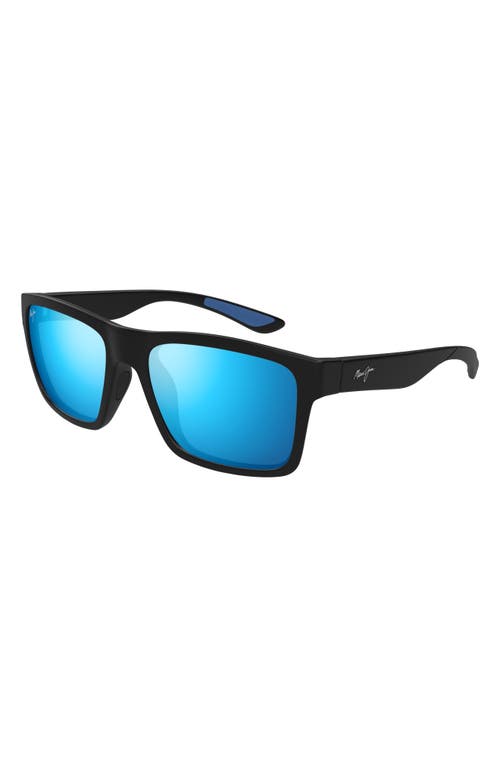 Maui Jim The Flats 57mm Polarizedplus2® Rectangular Sunglasses In Black/blue Hawaii